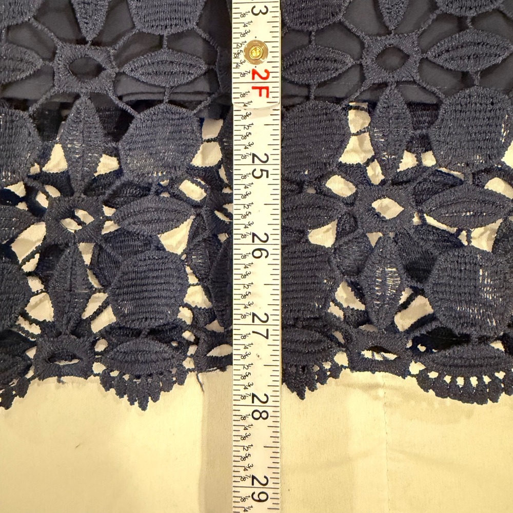 Renee C Crochet Top Women XL Navy NEW Short Sleeve Geometric Lace Blouse - Picture 11 of 16